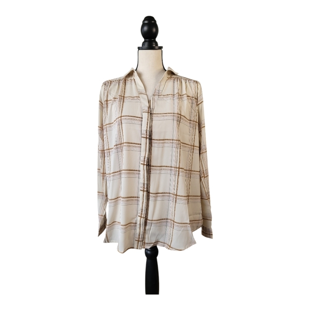 💕Hayden Plaid‎ Button-Up split side Women's blouse